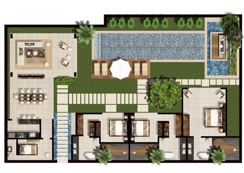 3.5 Bedroom Family Villa floorplan. Chandra Bali Villas