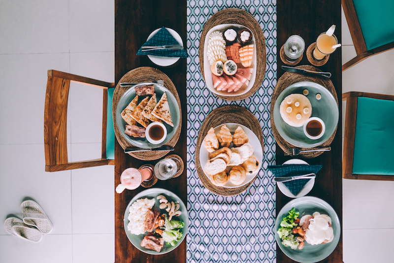 aerial shot dining table